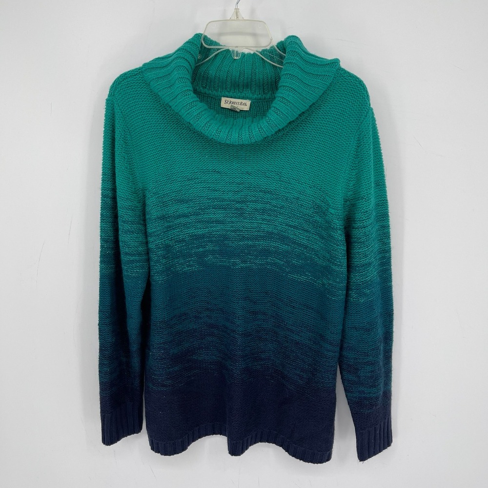 St. John's Bay Women's Teal Ombre Dip Dye Cowl Neck Sweater Top Plus Size 1X
